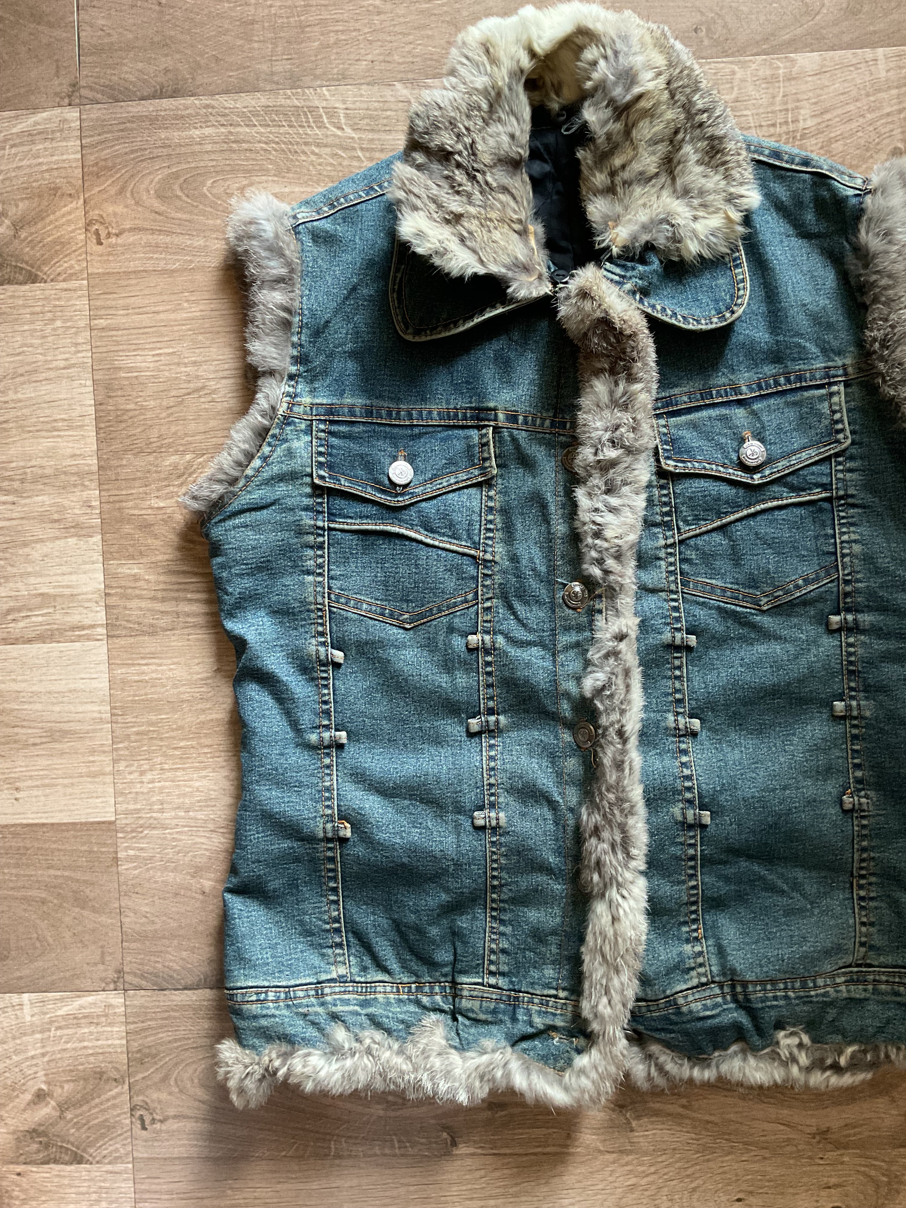 Denim Fur Sleeveless Jacket