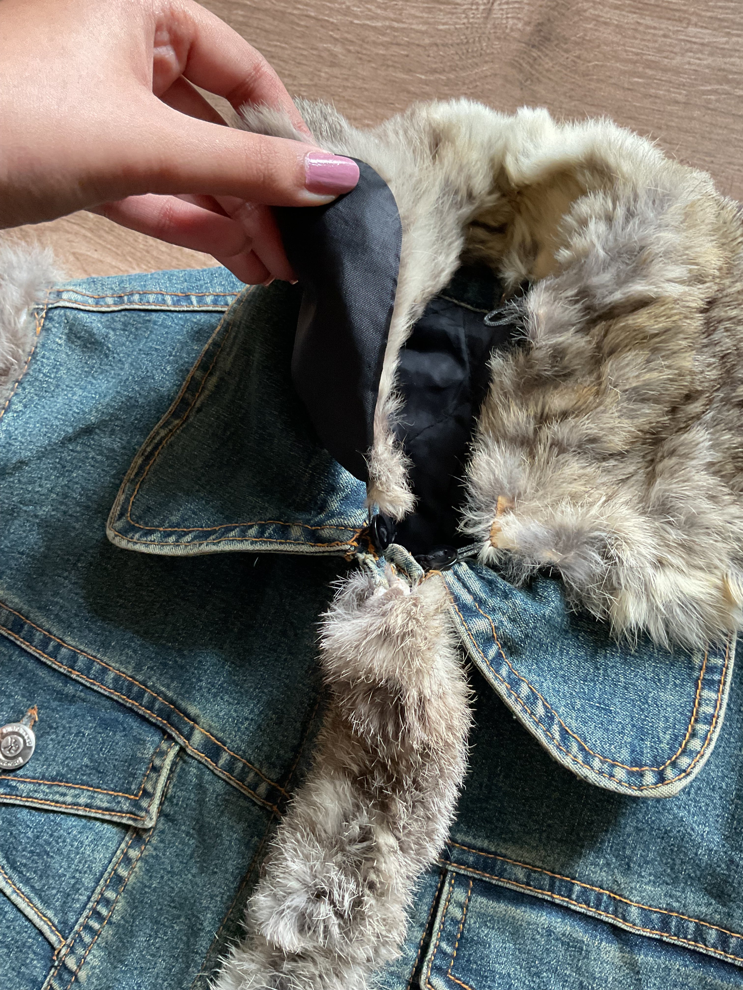 Denim Fur Sleeveless Jacket