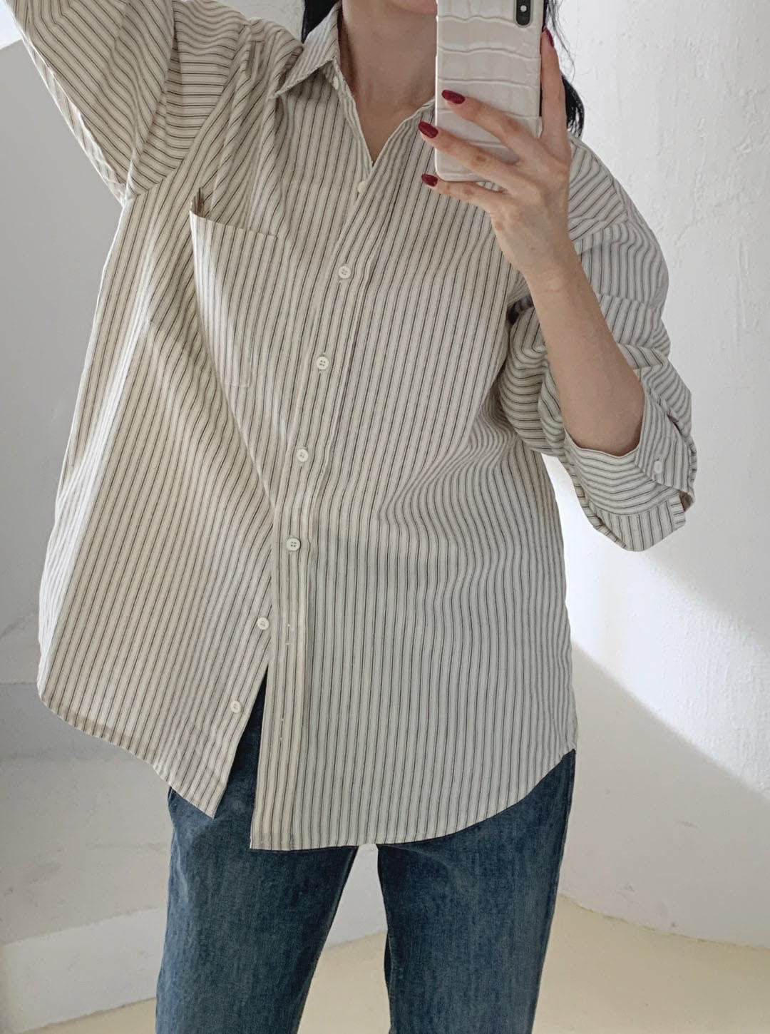 Waffle Stripe Oversized Shirt